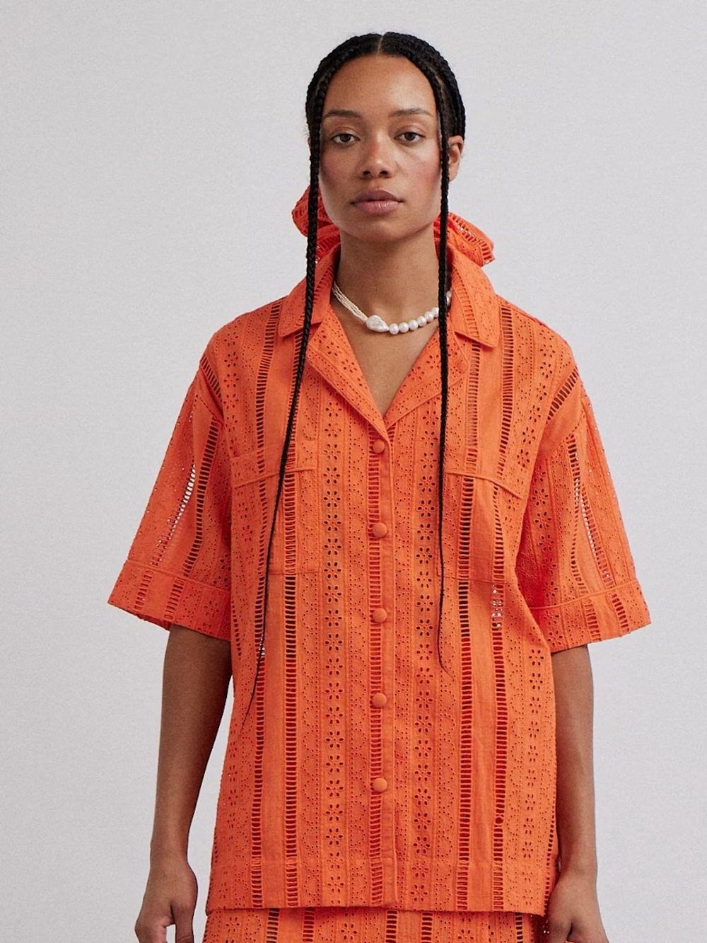 Damson Madder Chlo Broderie Anglaise Cotton Shirt - Orange - Size 14